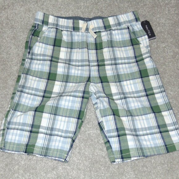Nautica shorts Boys size XL 18/20 Elastic Waist Cotton Multicolor Plaid Flat - Picture 1 of 6